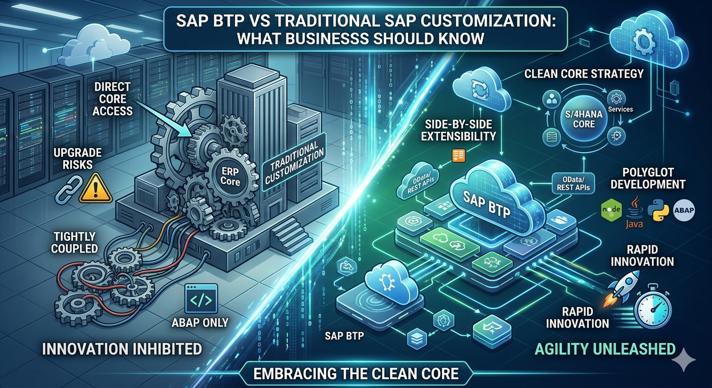 SAP BTP vs Traditional SAP Customization: What Businesses Should Know